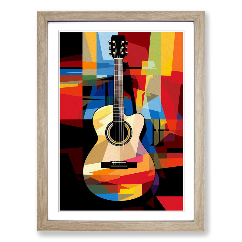 Acoustic Guitar Pop - Single Picture Frame Print on Wood, 34cm H x 25cm W x 2cm D, Oak