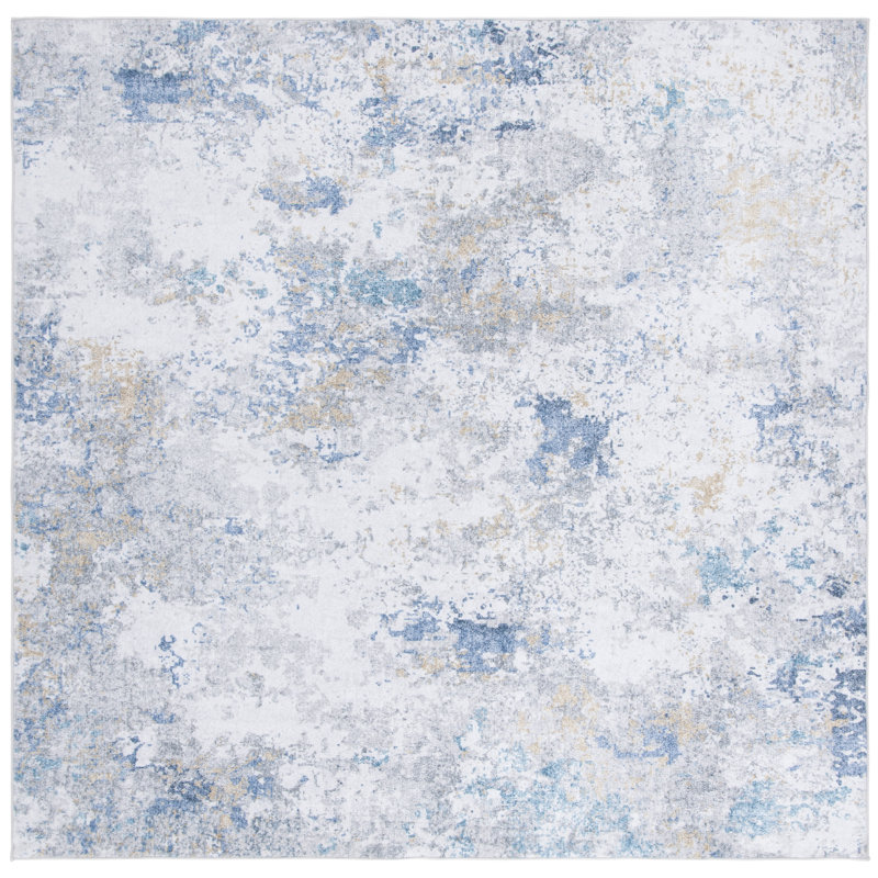 Tapis bleu / blanc en polyester tissé à la machine Taihlor, Carré 6 pi