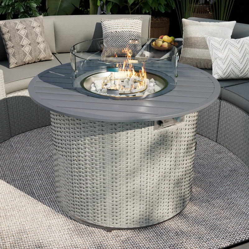 Table de foyer d'extérieur ronde 24 po x l 24 po au fini osier gris