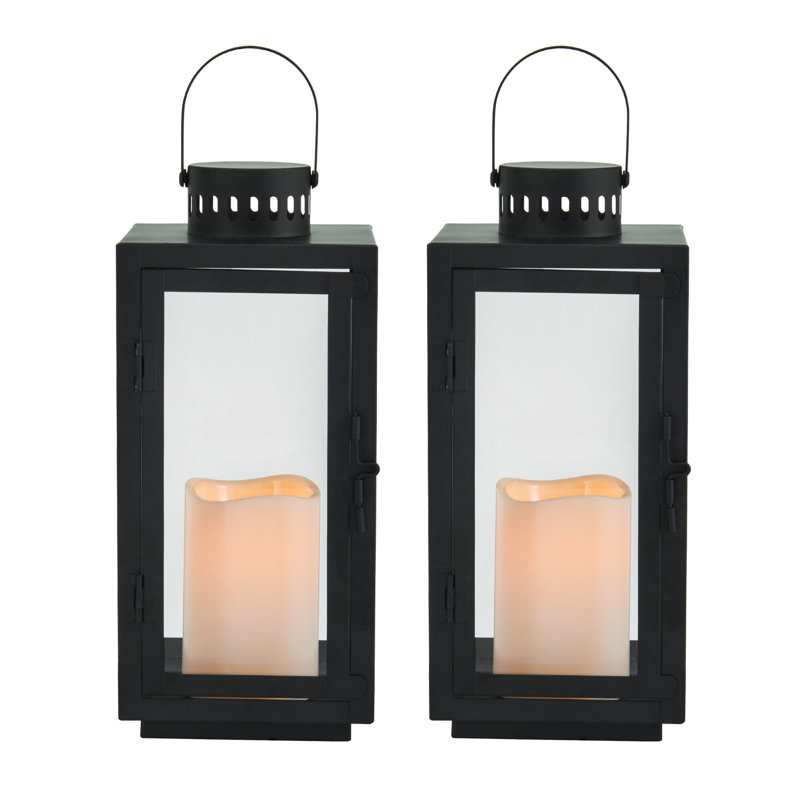 Lanterne moderne Elements avec bougie pilier à DEL, fête de mariage, 12 pouces, noir
