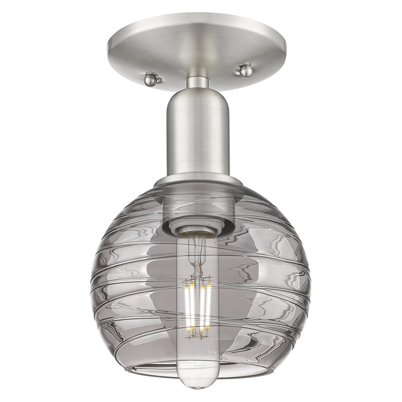 Downtown Urban - Essex - 1 Light 6" Semi-Flush Mount - Light Smoke Deco Swirl Shade, Satin Nickel