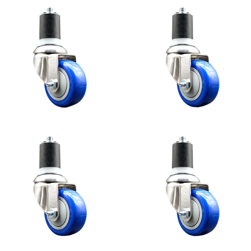Roulettes pivotantes, H 3,5 po x l 3,5 po, Bleu