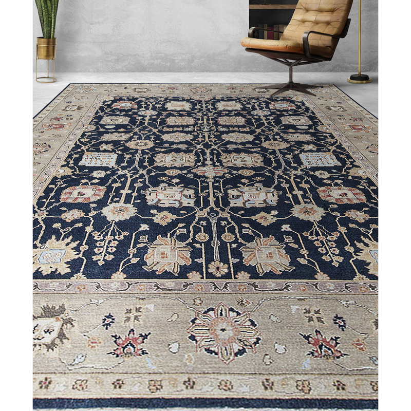 Hand-Knotted High-Quality Black and Gold Area Rug