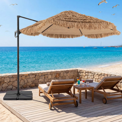 Ensemble de parasol de patio en porte-à-faux 9,5 pi avec base 220 LBS pour jardin Tiki