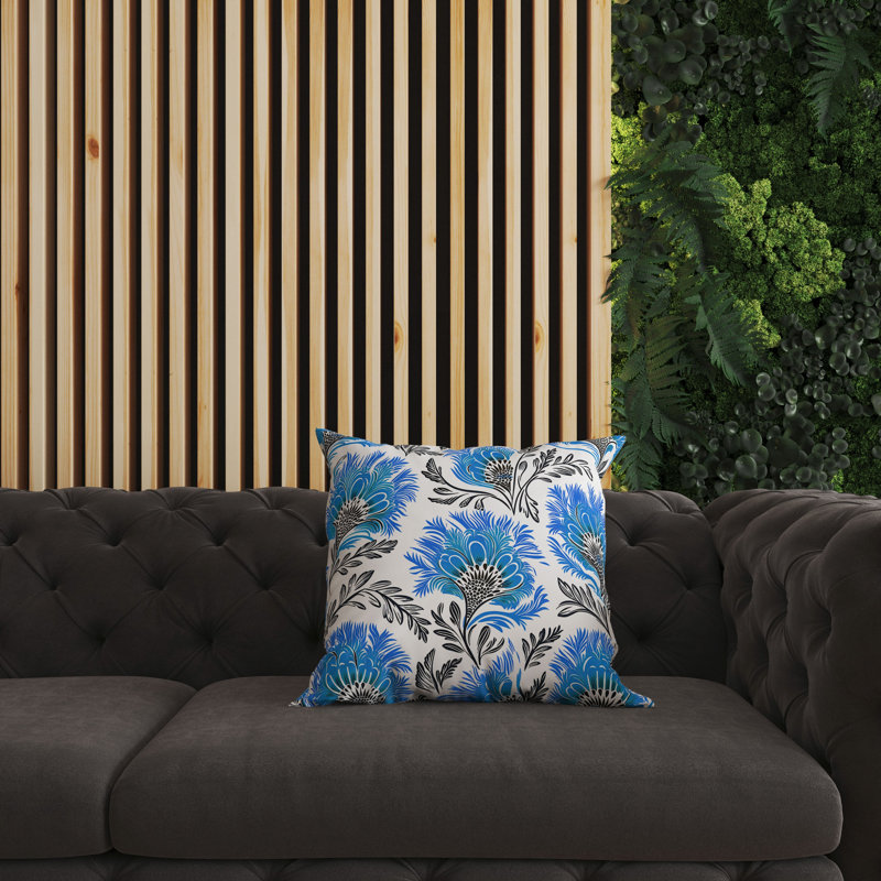 Coussin décoratif intérieur / extérieur Whimsical Wilds, Bleu / blanc, H 18 po x l 18 po