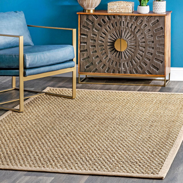 Highland Dunes Elidge Checkered Weave Seagrass Indoor/Outdoor Natural ...