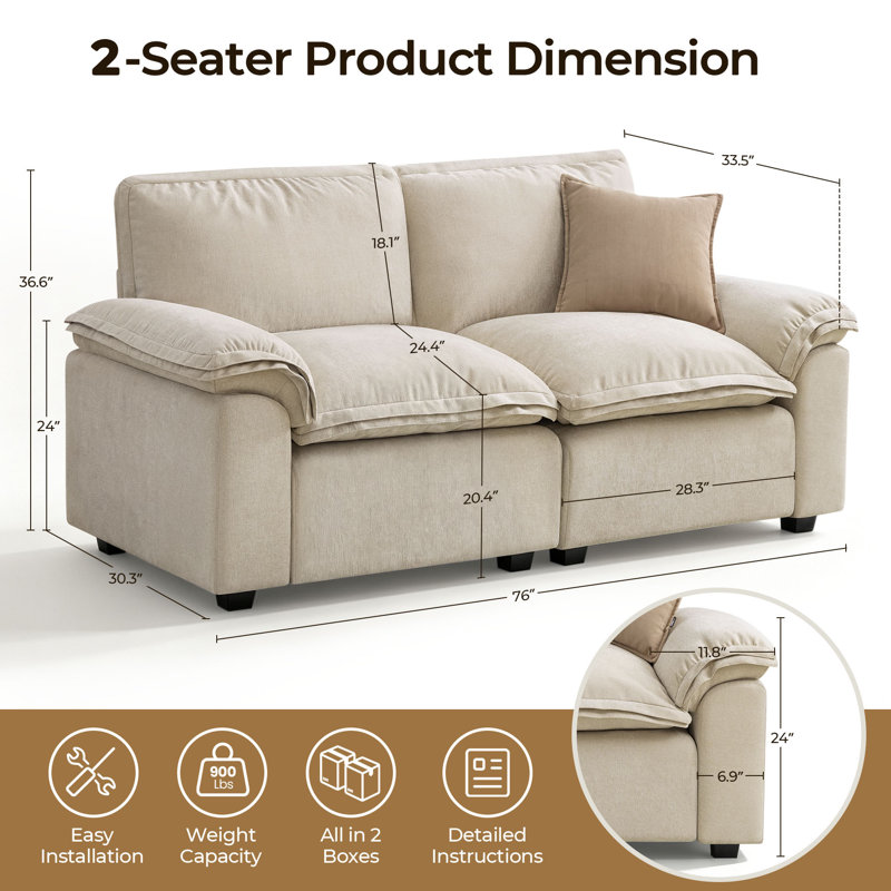 Canapé 72 places en tissu d'ameublement 72 po Chenille, Beige