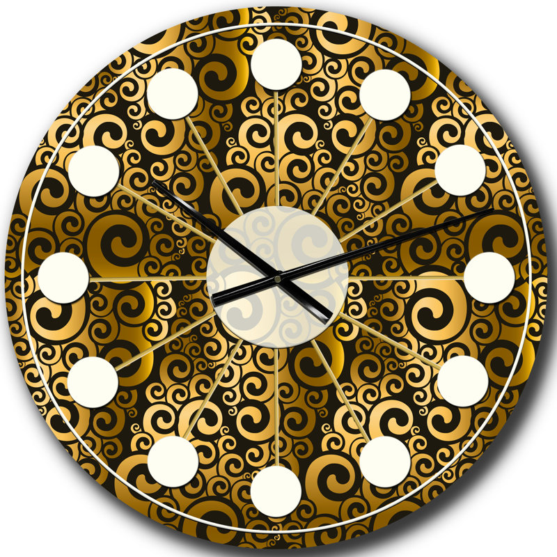 Horloge murale dorée et noire Swirl I - Mid-Century, Surdimensionné
