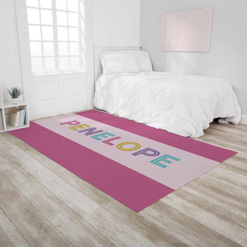 Tapis rayé rose tissé à la main, Rectangle 5 pi x 8 pi