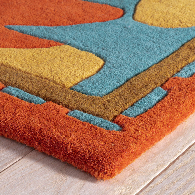 Handmade Blue Wool Rectangular 10' x 14' Tufted Rug