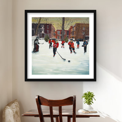 «Young Hockey Joueurs - Fêtes de la neige», reproduction encadrée