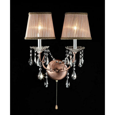 Grande applique murale en métal 17 "Rosie", finition rose argenté et accents de cristal