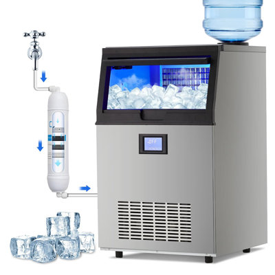 Commercial Grade Ice Maker Machine 100lbs/24H,2 Water Inlet Modes,Stainless Steel Under Counter Ice Machine with 33lbs Storage Bin,Freestanding Ice Ma on Fridge.com
