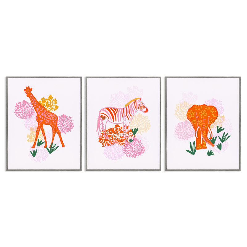 Ensemble de giclées encadrées 3 pièces Safari Jungle Animal Trio, design par Dina Riddle, H 14 po x l 11 po
