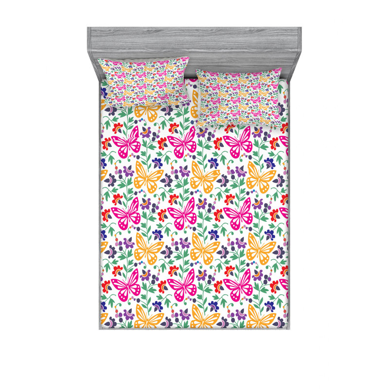 Microfiber Sheet Set, Queen Sheet Set with Fitted Sheet, Floral 1