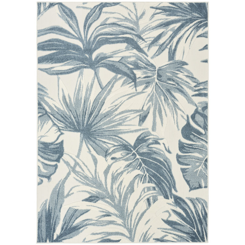 Clemencio Ivory Blue Modern Rug, Rectangle 5'3" x 7'5"