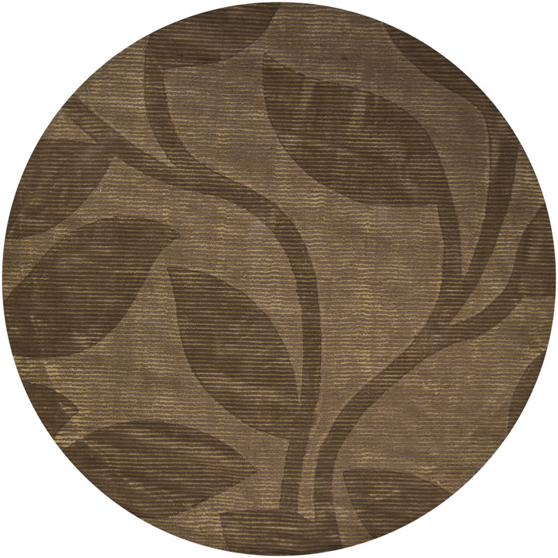 Fye Authentic Hand-Tufted Wool & Artificial Silk Brown, Beige, Taupe & Ivory Abstract Area Rug, Round 7'9"