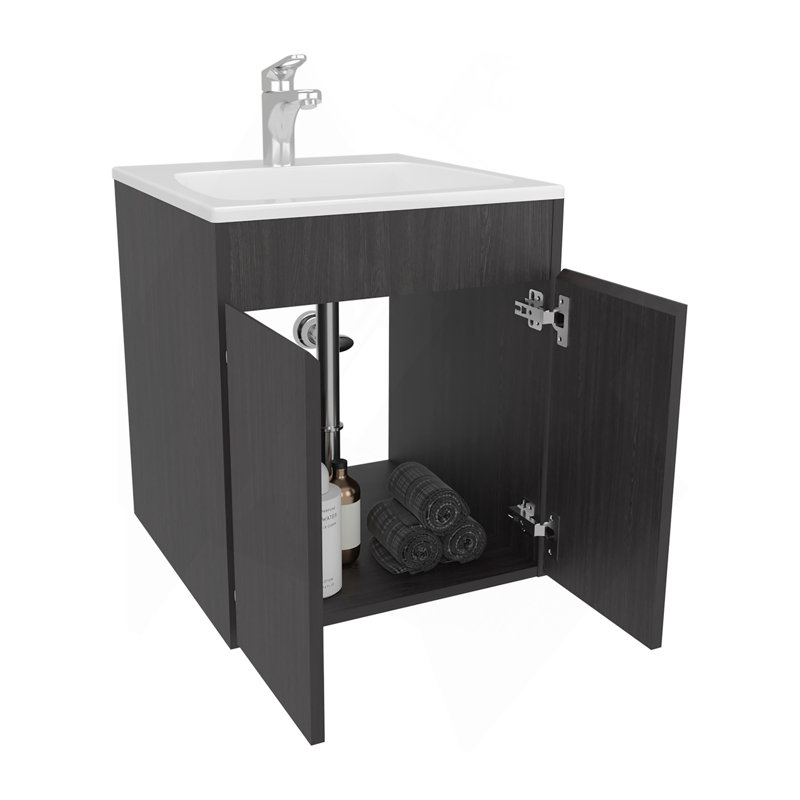 Meuble-lavabo de salle de bain 45 Meka, avec deux tiroirs et une tablette ouverte, noir, Noir