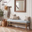 55" Upholstered Entryway Bench, Curved Solid Pine Wood Leg