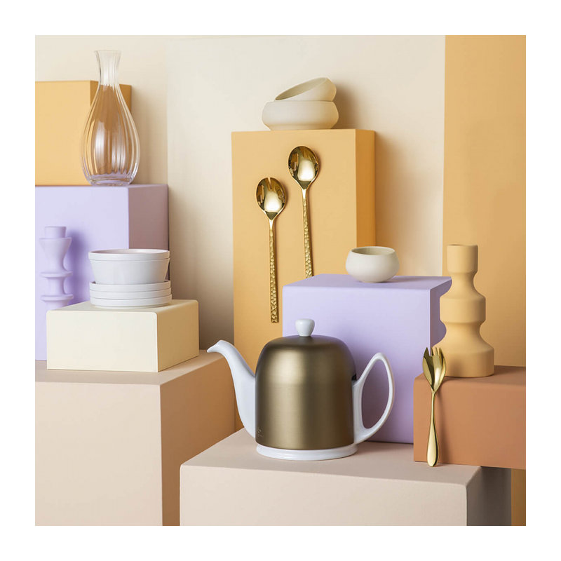 Salam Teapot, 33 oz., White/Bronze
