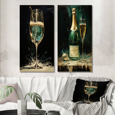 «Gold and Emerald Champagne Dream» - ensemble d'art mural en métal champagne