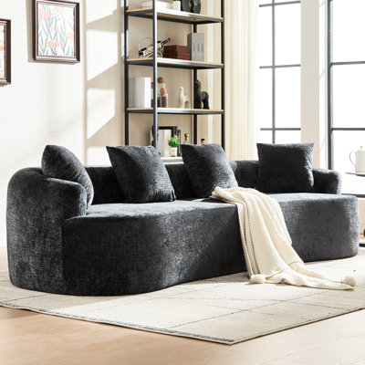 Chenille courbée, 3 coussins décoratifs pour plus de confort, sièges profonds pour petits espaces de vie, aucun assemblage requis, mousse à mémoire de forme pour toute la journée, animal de compagnie et, 37,82 po de largeur, 31,02 de hauteur, 42 lb, noir avec coussins,