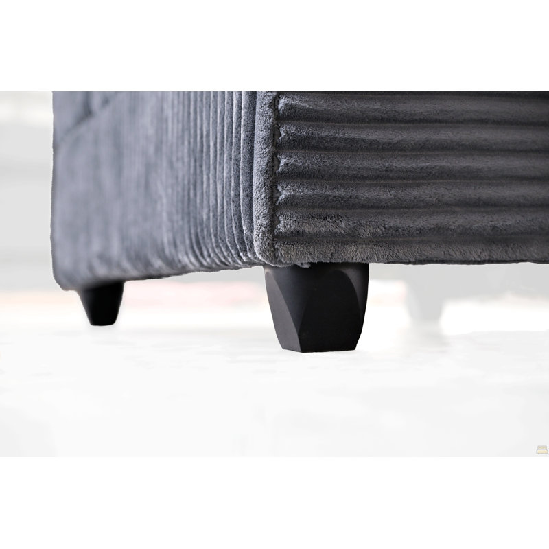 Modular L - Shaped Sectional Sofa With Corduroy Upholstery, Built - In Cup Holders, Dark Gray Linen