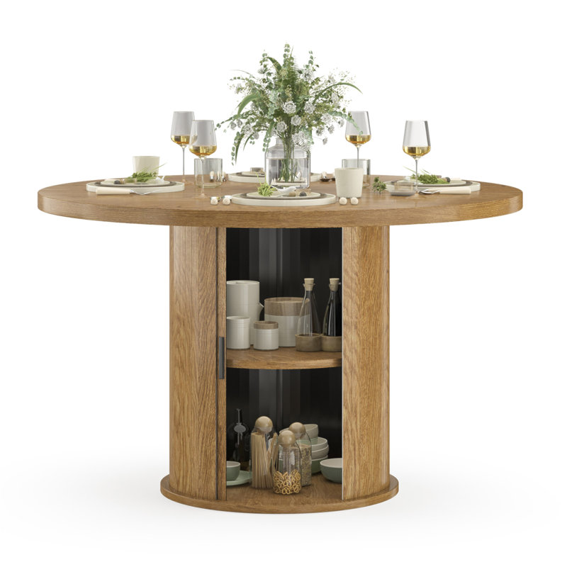 43" Round Dining Table for 4 People, Small Wood Kitchen Table with Sturdy Metal Base, Modern Round Dinner Table for Dining Room, Easy Assembly