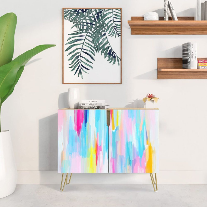 Buffet, armoire de rangement de cuisine avec 2 portes, peinture pastel arc-en-ciel, console pour salle à manger - L 35 po x l 18 po x H 29 po