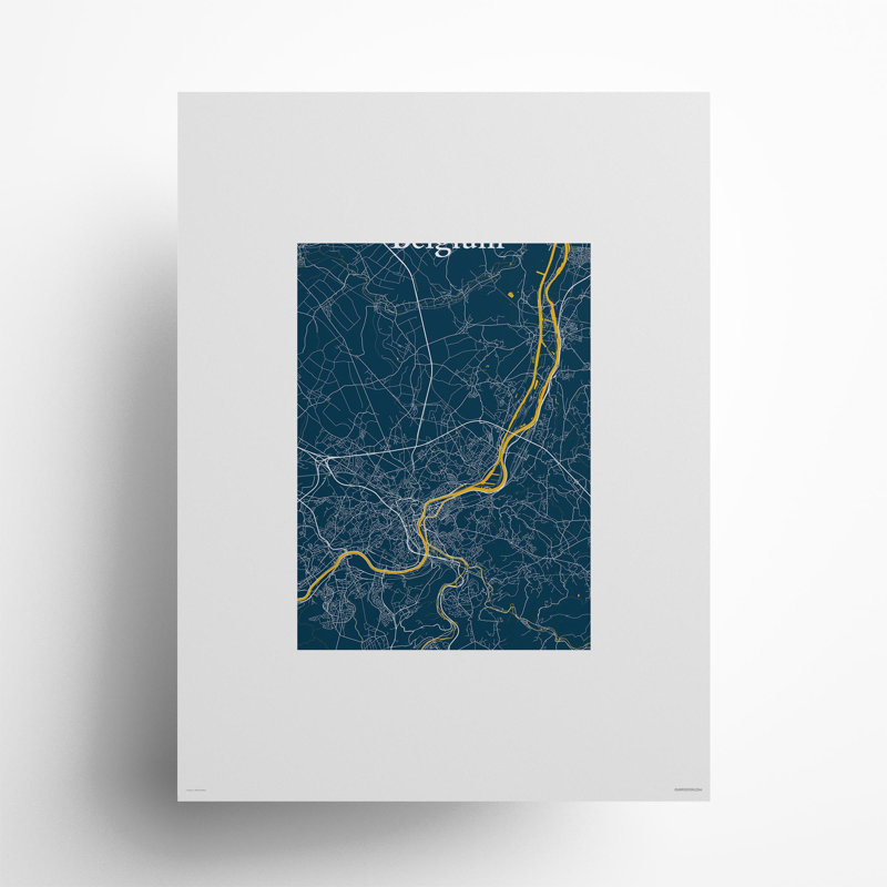 «Liege City Map», impression, H 24 po x l 18 po, Bleu / Jaune