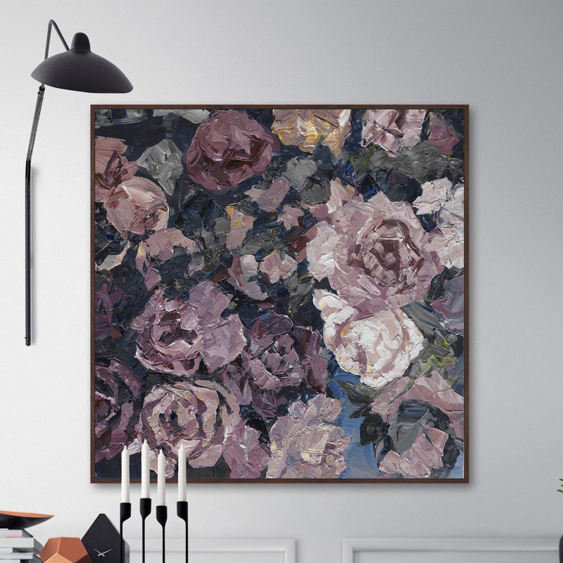 « taupe floral »-« floater », reproduction d’art sur toile, H 48 po x l 48 po