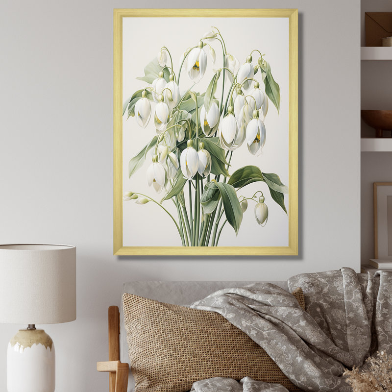 Minimalisme beige Snowdrops Dream II - impressions d'art mural Snowdrops, Cadre doré simple, H 32 po x l 24 po