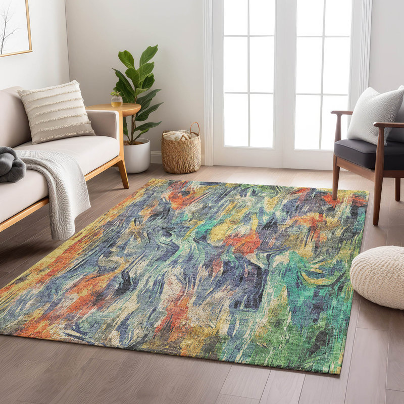 Machine Washable Indoor/Outdoor Huseby ACN2269 Abstract Rug, Rectangle 3' x 5'