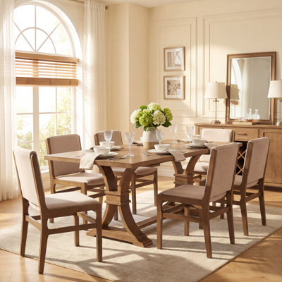 Alagie 7-Piece Expandable Rubberwood Dining Table Set With Upholstered Chairs