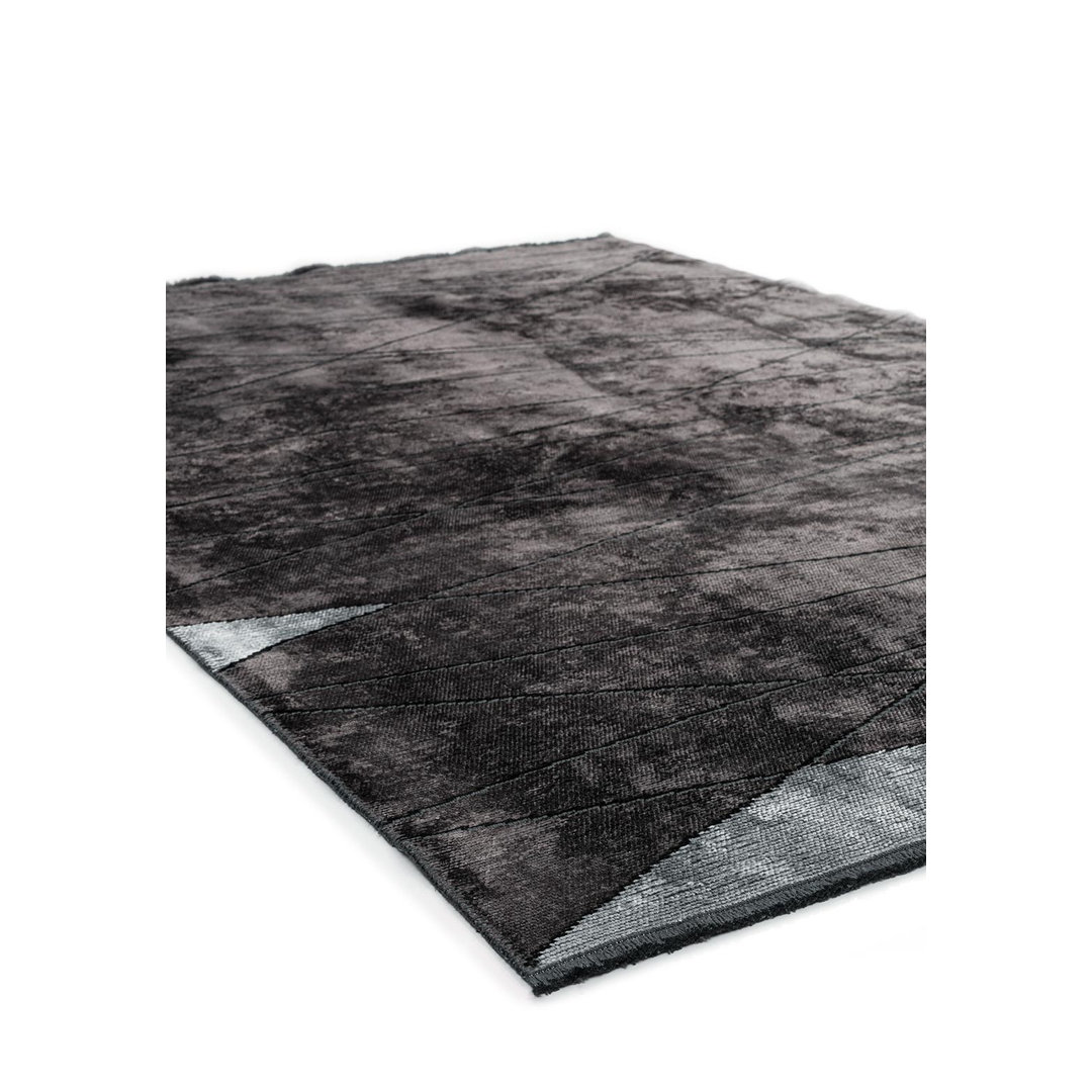 Black Abstract Area Rug, Hand Loom using Cotton,Polyester,Acrylic,Viscose with Grey and Modern design