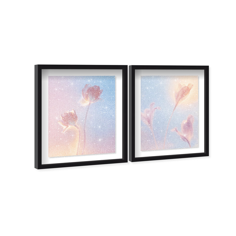 Iridescent Spring Set Shadowbox Floral & Botanical Print by Oliver Gal, Black Frame, 16 x 20, 21.5"H x 25.5"W