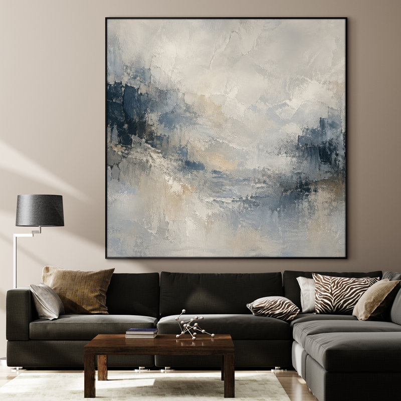 Très grand, reproduction d'art sur tissu mural - Décor de chambre à coucher contemporain abstrait Cloudscape bleu - "Assemblage requis (cadre non fini)"