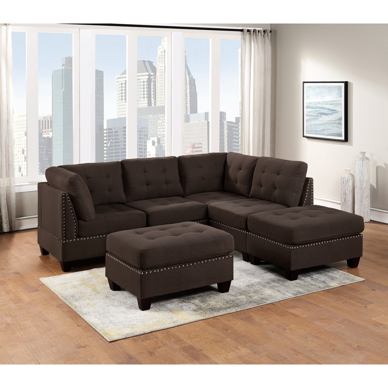 Chaise sans accoudoirs de style contemporain avec revêtement en tissu de café noir et dossier en lin, Café
