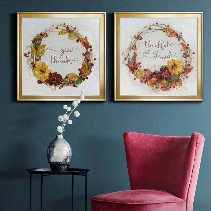 «Offrez des mercis», ensemble de 2 cadres sur toile, H 17,5 po x l 35 po x P 1,5 po, Or