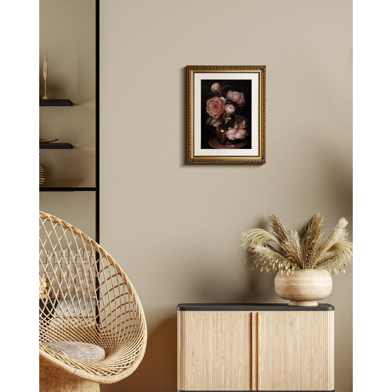 Gold Picture Framed Wall Art, Living Room Bathroom Vintage Peonies Botanical Pictures Wall Decor, Floral Canvas Print Art, Home Farmhouse Decor, Antique Paintings with Frames 13x16inch