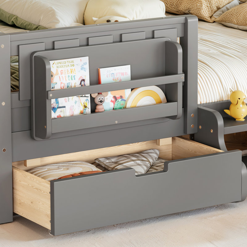 Lit pour enfant très grand Storytime avec tiroirs de rangement et bibliothèque, Grey
