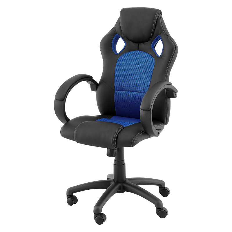 Inbox Zero Adjustable Height PC & Racing Game Chair, Black/Blue