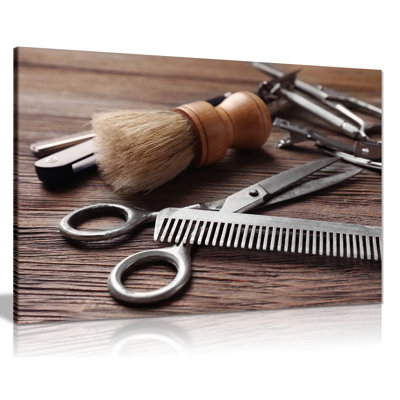 Barber Shop Decor Haircutting Tool - Wrapped Canvas Print
