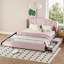 Lit plateforme tapissier en lin Blush rose, lit à oreilles grand pour rangement dans la chambre et chambre d'amis