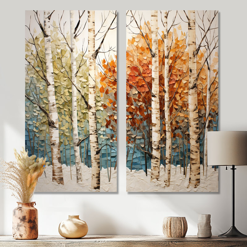 Bouleau saisonnier en bois de bouleau III - art mural traditionnel multicolore, 40" H x 40" W, Wrapped Canvas, Does Not Apply