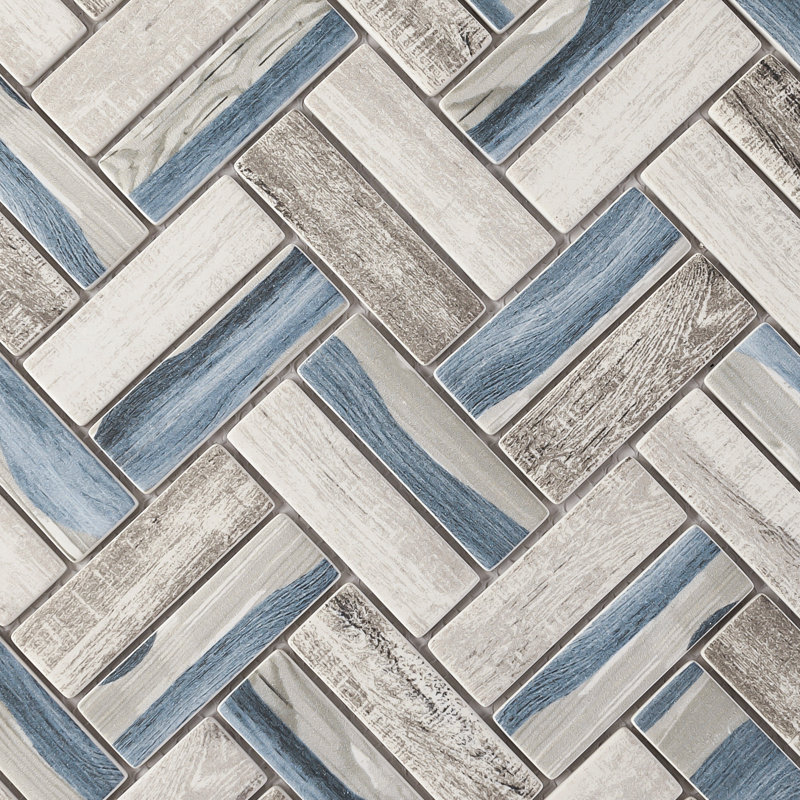 Supreme Tile Ecoglassify 11.11 in. x 12.52 in. Herringbone Matte Glass Mosaic Tile, Blue