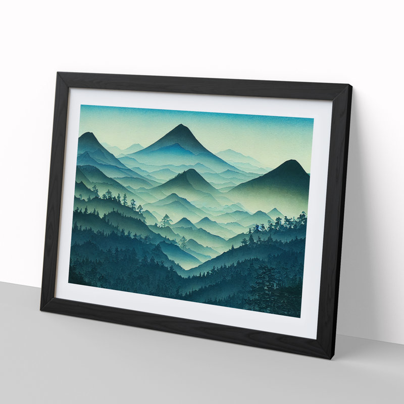Japanese Forest Mountains - Framed Print, Black, 46cm H x 64cm W x 2cm D