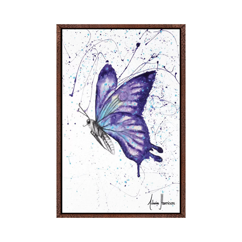 Lavender Butterfly by Ashvin Harrison - Print on Canvas, 152.5 cm H x 101.5 cm W, Classic Brown Wood Framed