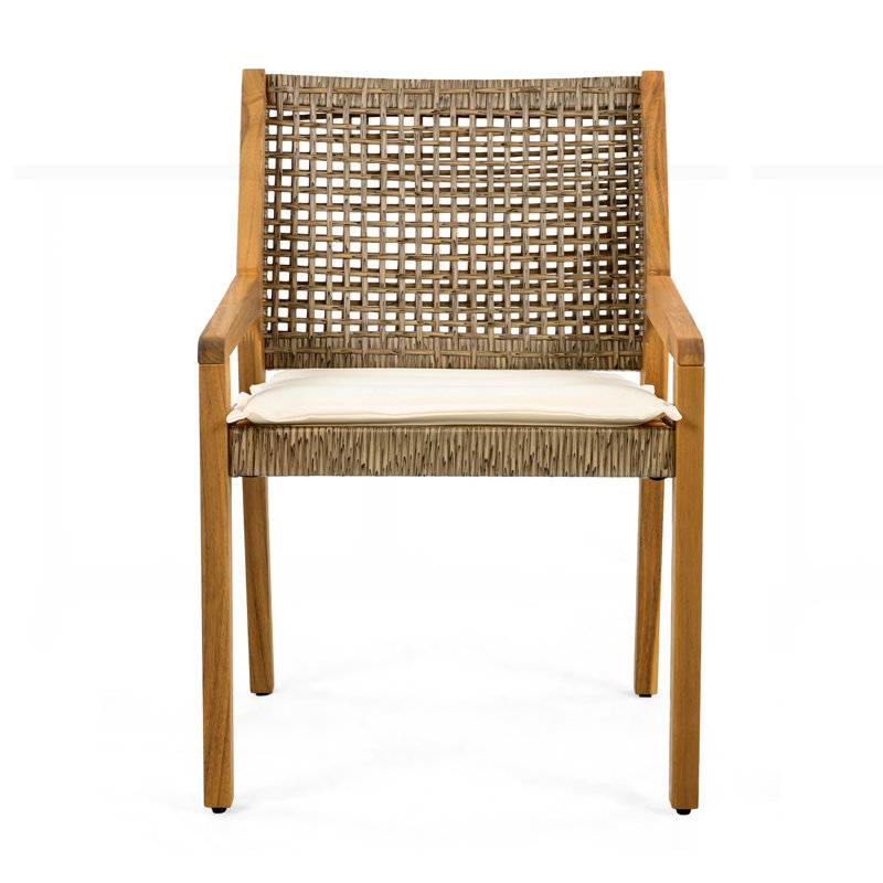 Ensemble de 2 chaises de patio en bois d'acacia et osier avec coussin
