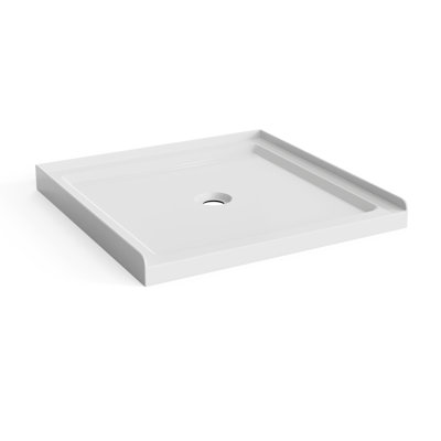 36" L X 36" W Square Shower Base Pan No Threshold White Acrylic Center Drain, Non-Slip Design